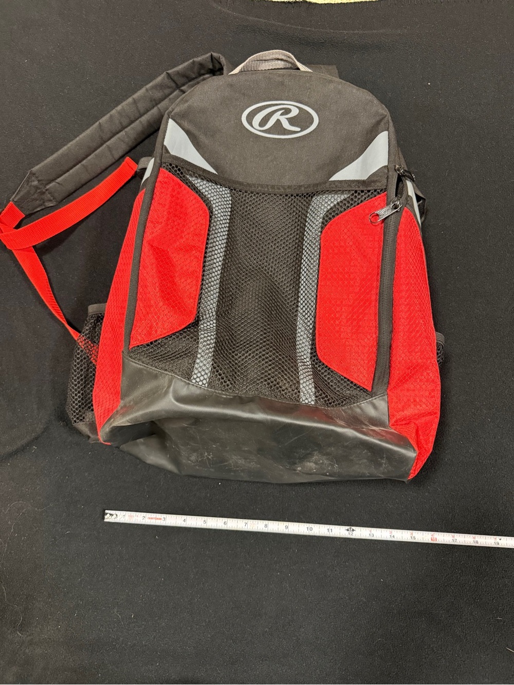 Rawlings Black and Red Athletic Backpack with Mesh Panels